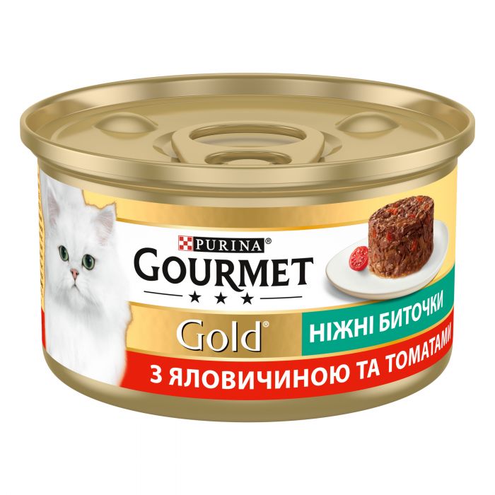 Вологий корм для дорослих котів Purina Gourmet Gold "Ніжні биточки" з яловичиною та томатами 85 г