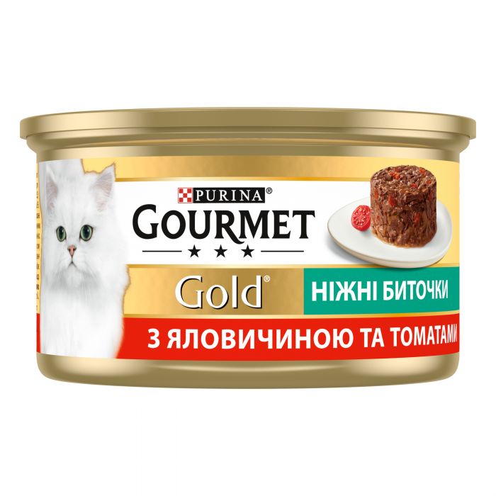 Вологий корм для дорослих котів Purina Gourmet Gold "Ніжні биточки" з яловичиною та томатами 85 г