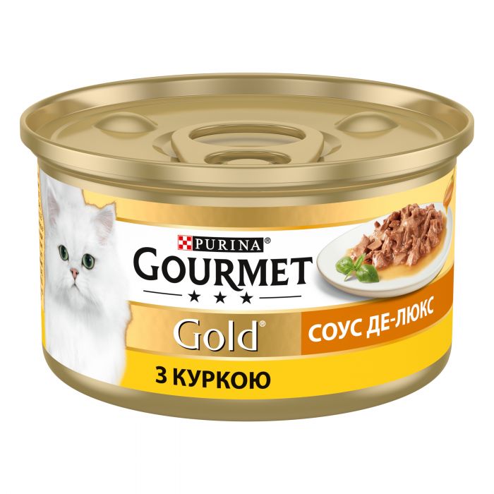 Вологий корм для дорослих котів Purina Gourmet Gold "Соус Де-Люкс" шматочки в соусі з куркою 85 г